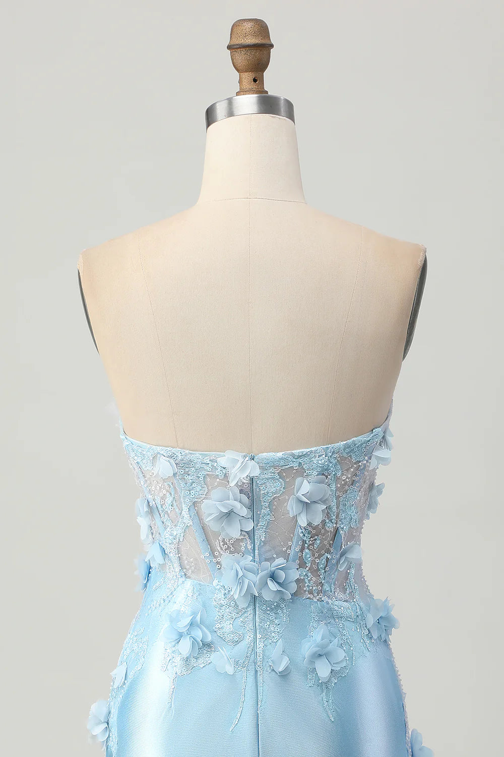 Sky Blue Corset Floral Tight Short Satin Homecoming Dress