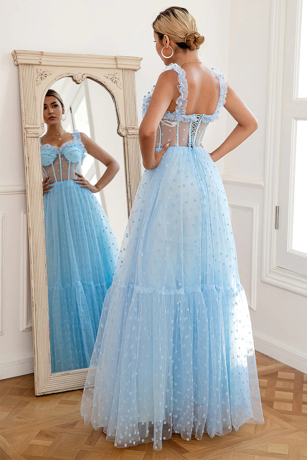 Sky Blue Polka Dots Tulle Full Of Charm Prom Dress