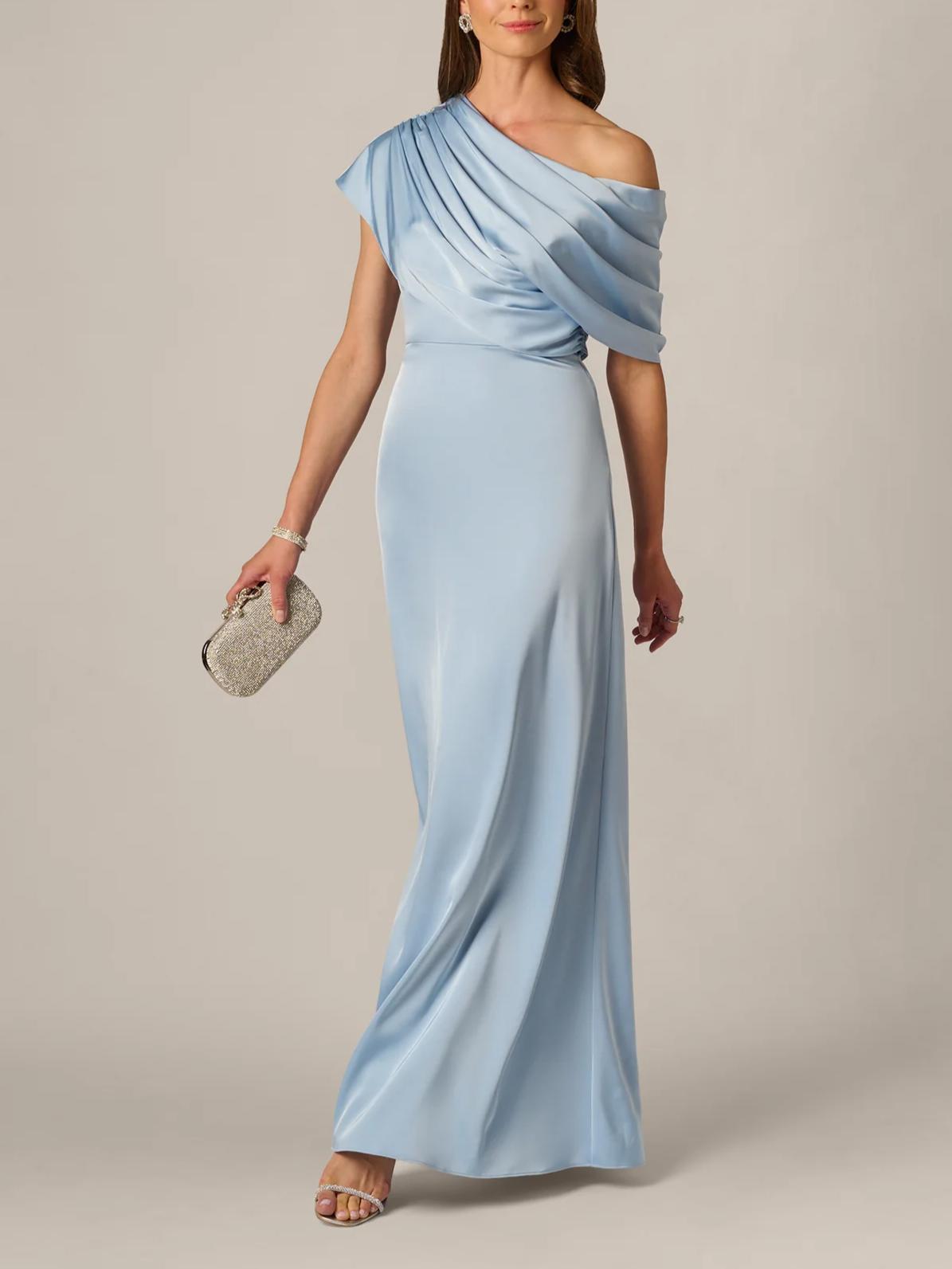 Sleek Column Asymmetric One-Shoulder Sleeveless Zipper-Back Floor-Length Satin Evening Dress