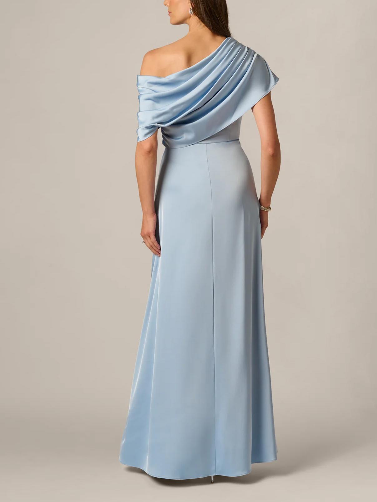 Sleek Column Asymmetric One-Shoulder Sleeveless Zipper-Back Floor-Length Satin Evening Dress
