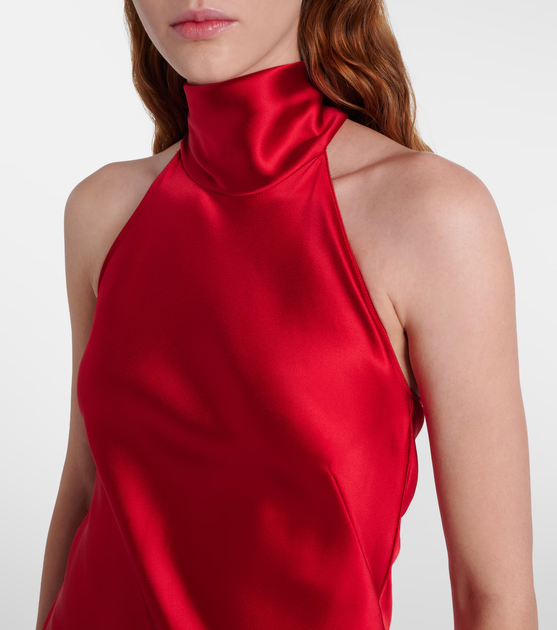 Sleek Column Evening Dress High Neck Halter Sleeveless Bow Back Floor Length Evening Gown