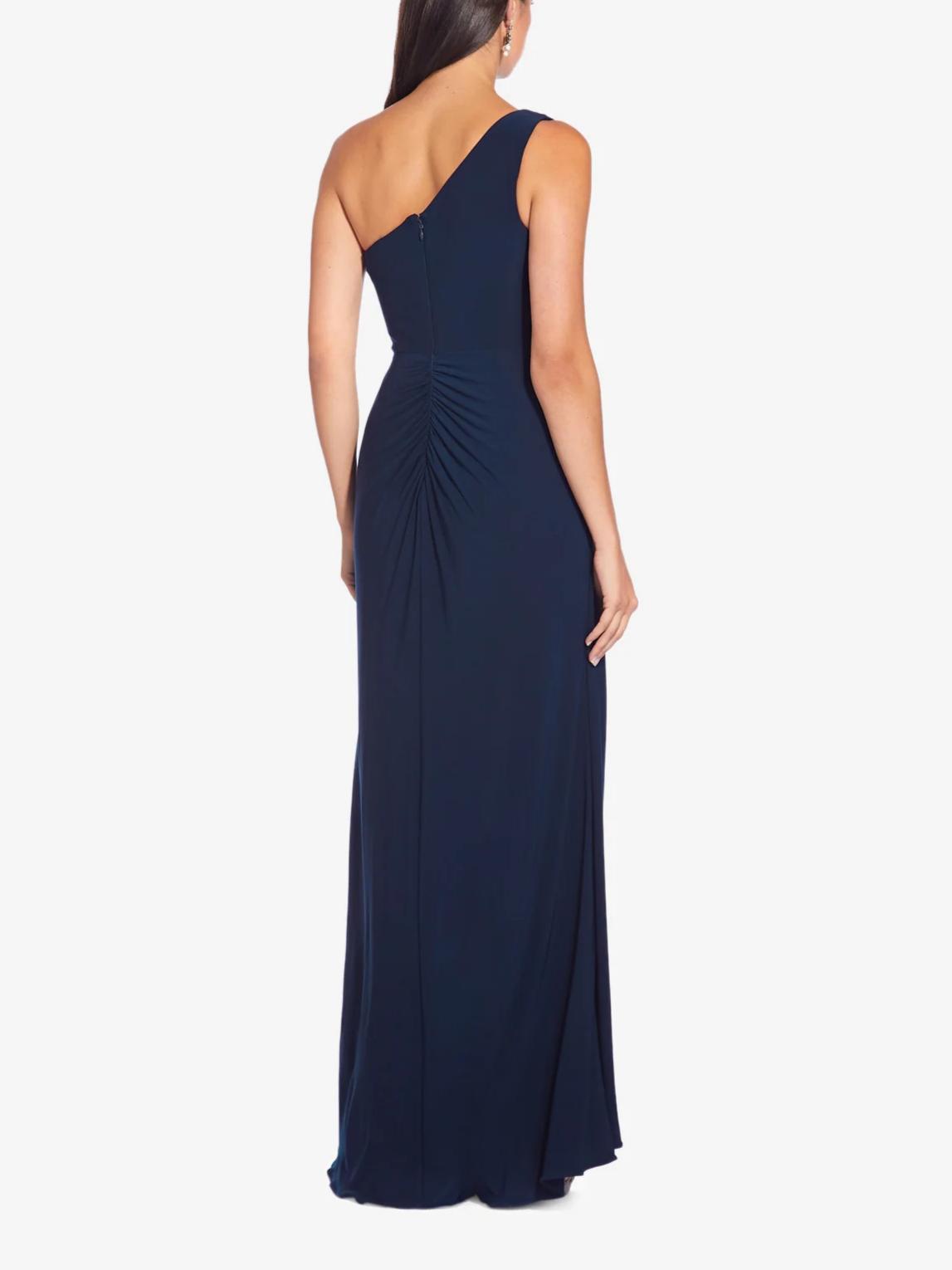 Sleek Column One-Shoulder Sleeveless Zipper-Back Floor-Length Jersey Evening Dress
