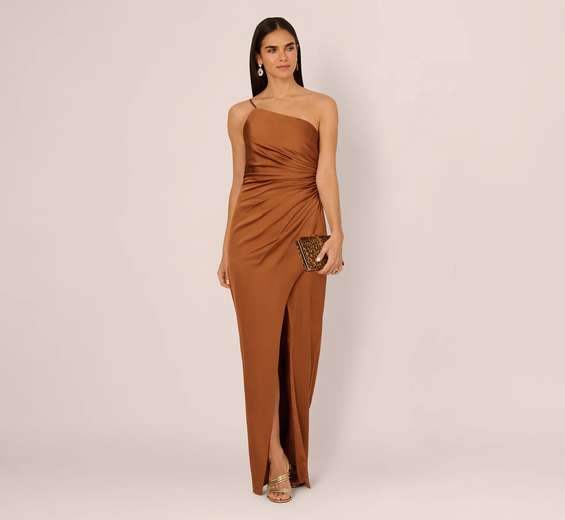 Sleek Column One-Shoulder Sleeveless Zipper-Back Floor-Length Satin Evening Dress