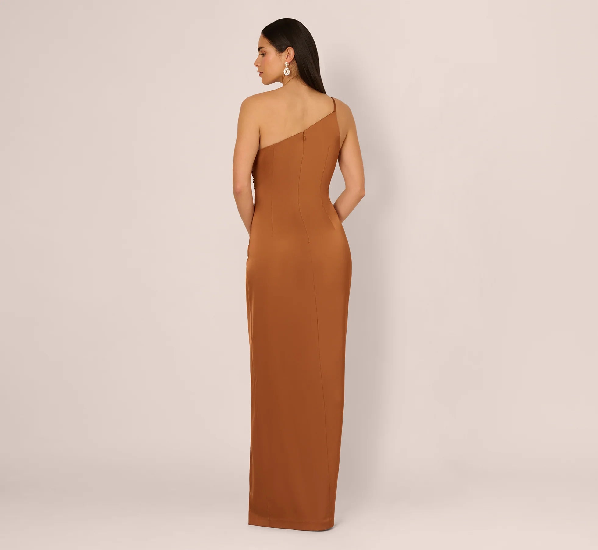 Sleek Column One-Shoulder Sleeveless Zipper-Back Floor-Length Satin Evening Dress