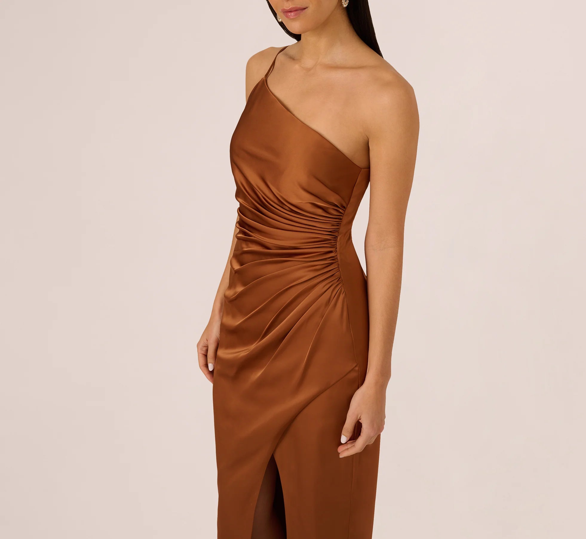 Sleek Column One-Shoulder Sleeveless Zipper-Back Floor-Length Satin Evening Dress