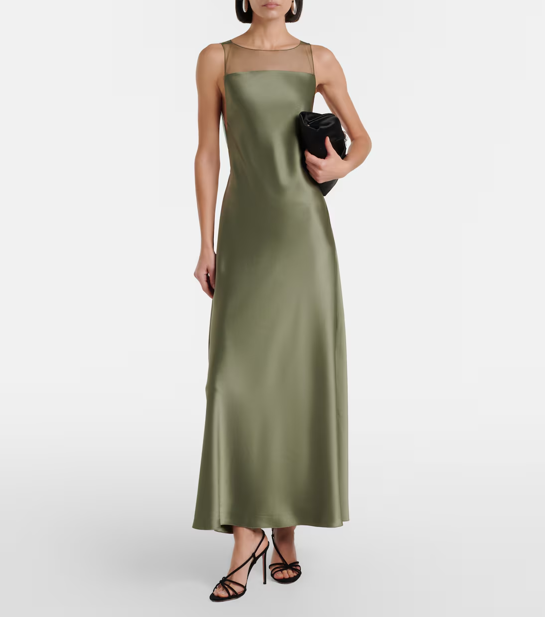 Sleek Column Slip Dress Crew Neck Sleeveless Cross Back Floor Length Formal Evening Dress