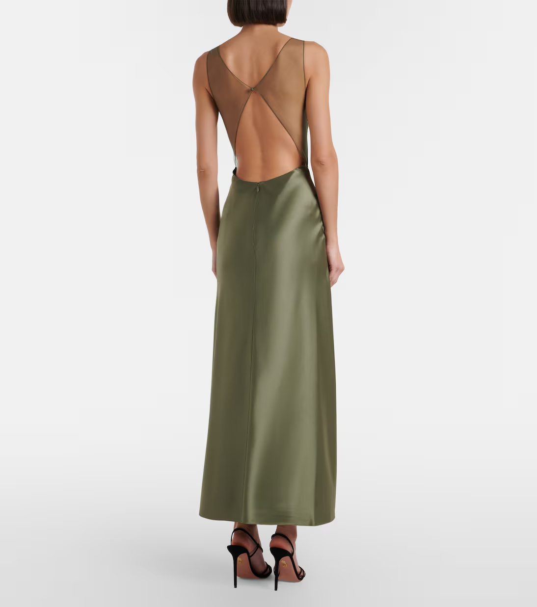 Sleek Column Slip Dress Crew Neck Sleeveless Cross Back Floor Length Formal Evening Dress