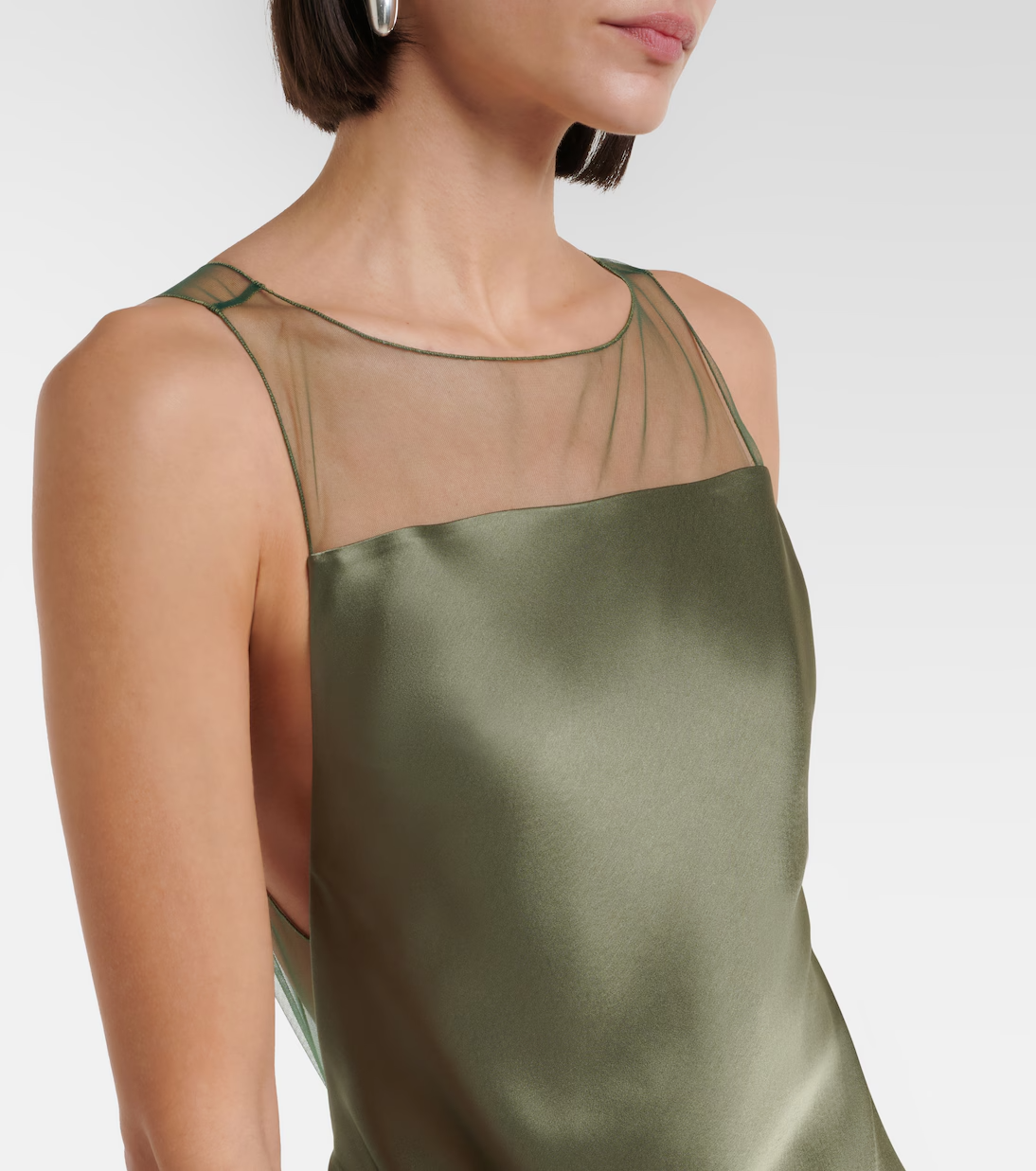 Sleek Column Slip Dress Crew Neck Sleeveless Cross Back Floor Length Formal Evening Dress