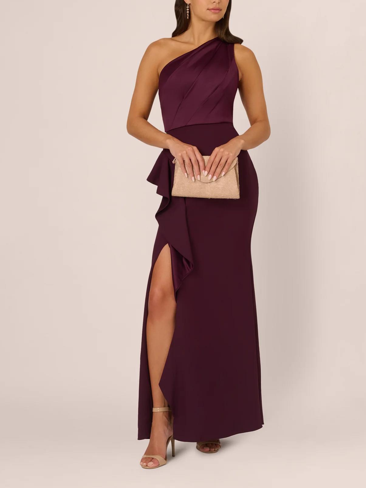 Sleek Mermaid Asymmetric One-Shoulder Sleeveless Zipper-Back Floor-Length Evening Dress