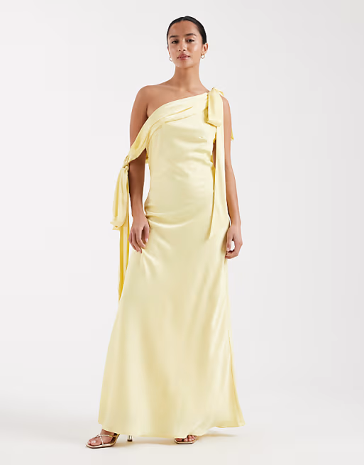 Sleek Mermaid One Shoulder Sleeveless Open Back Floor Length Bridesmaid Dress with Bow Ties