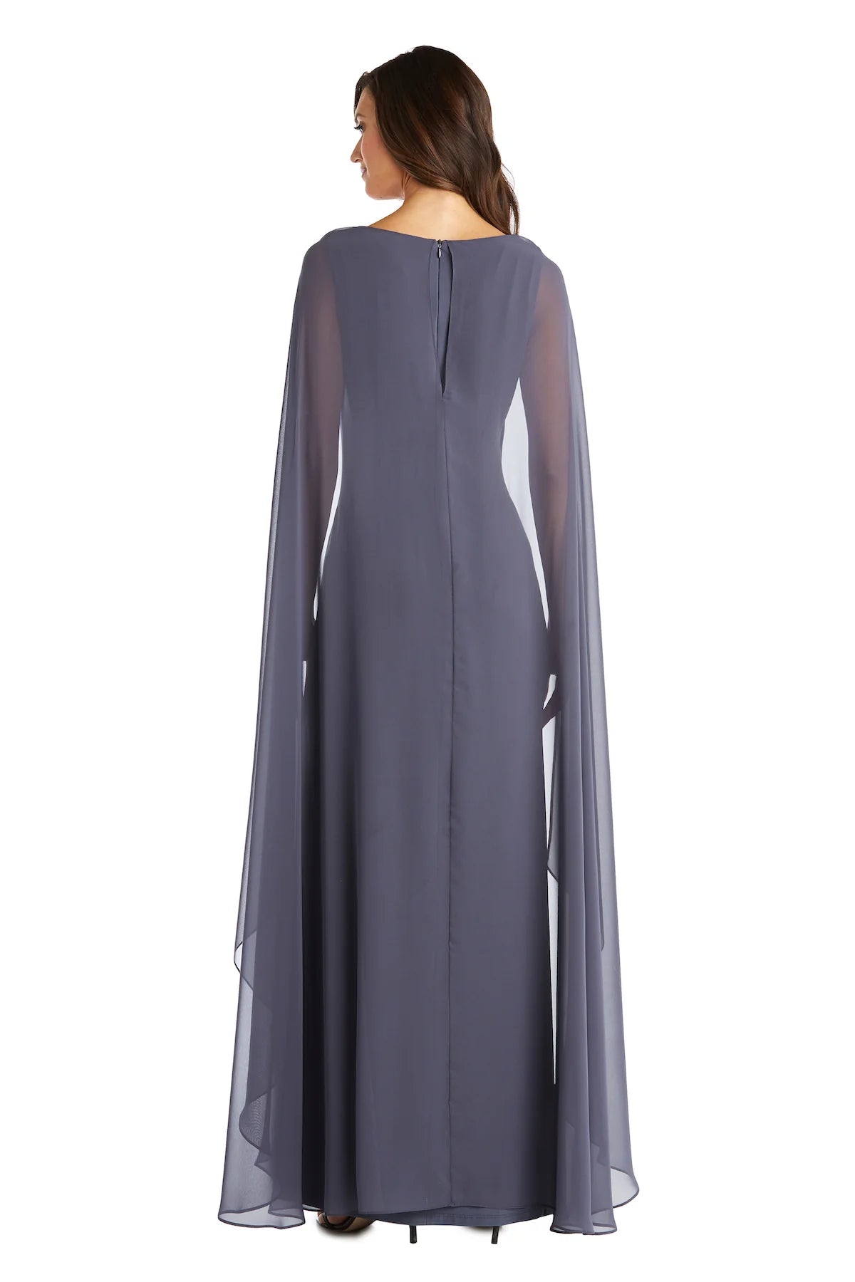 Sleek Jersey Sheath V-Neck Cape-Sleeve Keyhole-Back Floor Length Evening Dress