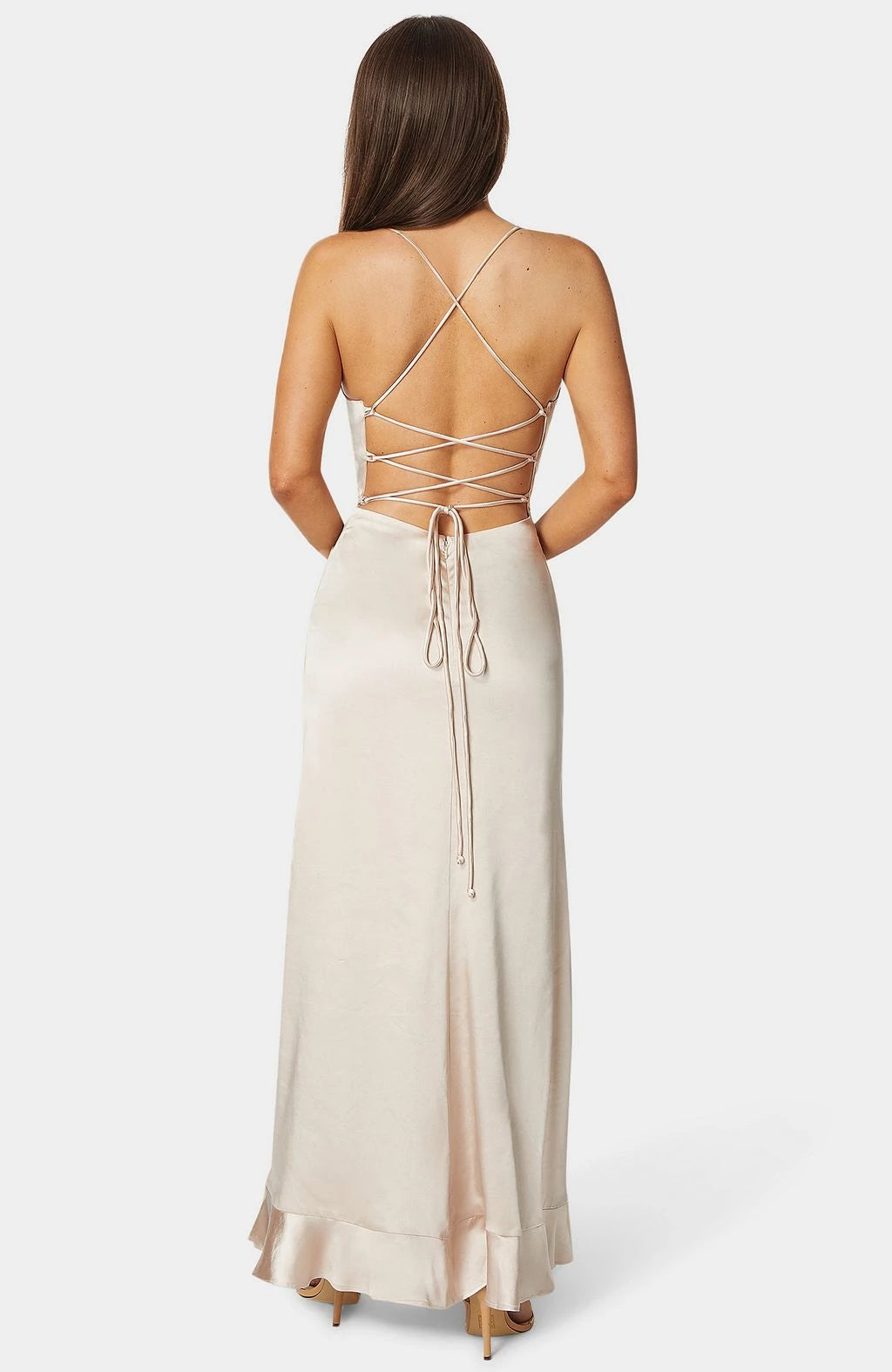 Sleek Satin A-Line Straight Neck Spaghetti Strap Lace-Up Back High-Low Mother of the Bride Dresses
