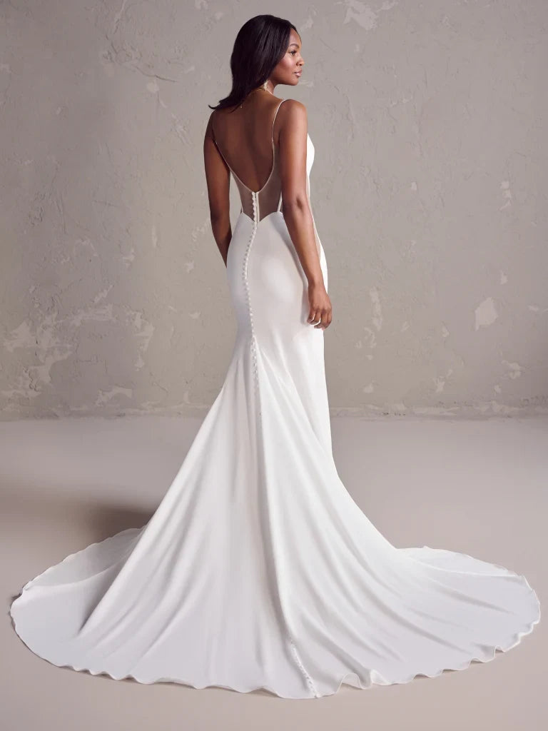 Sleek Sexy Beach Satin Mermaid Cowl Neck Spaghetti Strap Low Back Floor-Length with Train Wedding Dresses