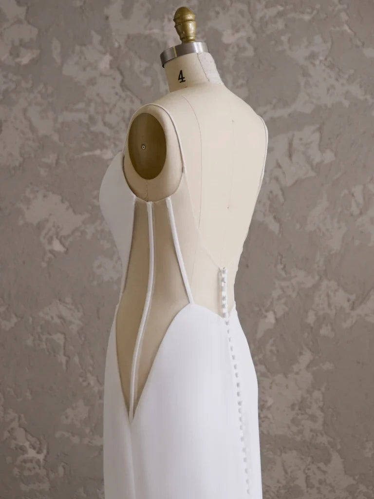 Sleek Sexy Beach Satin Mermaid Cowl Neck Spaghetti Strap Low Back Floor-Length with Train Wedding Dresses