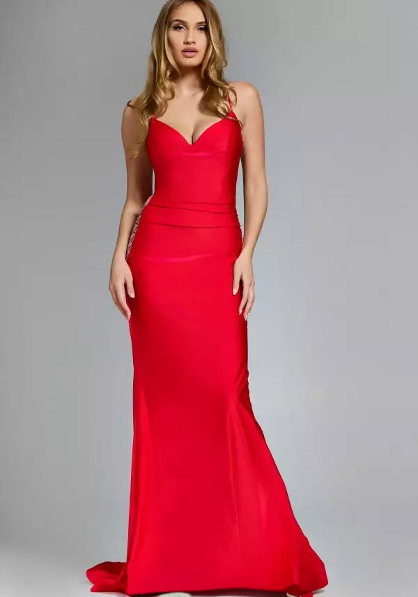 Sleek mermaid spaghetti-strap sweetheart lace-up side floor-length evening dress