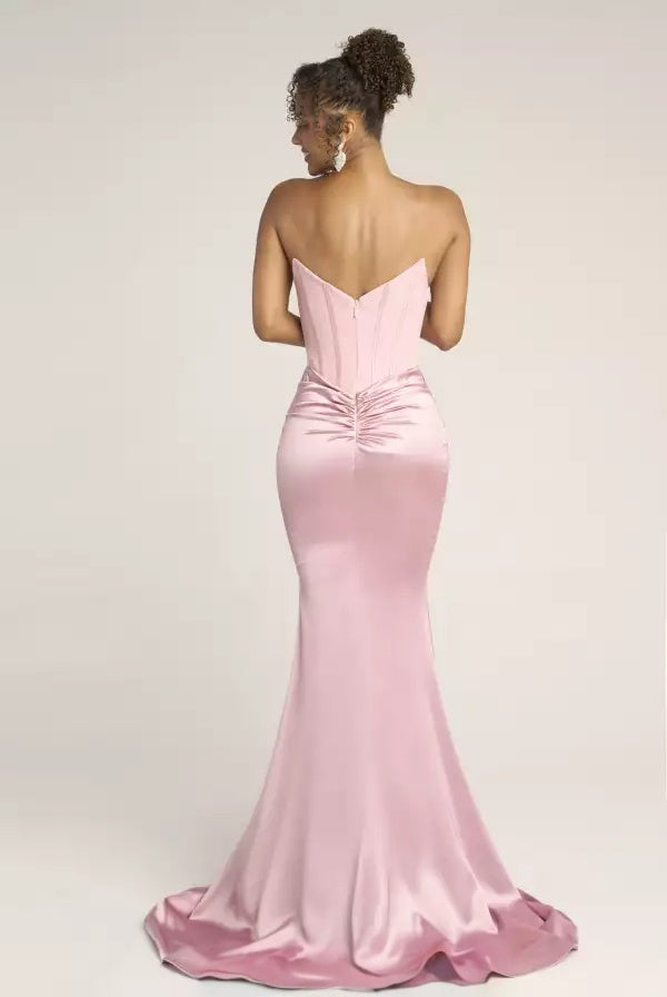 Sleek mermaid strapless straight-neck corset-bodice draped-waist floor-length evening dress