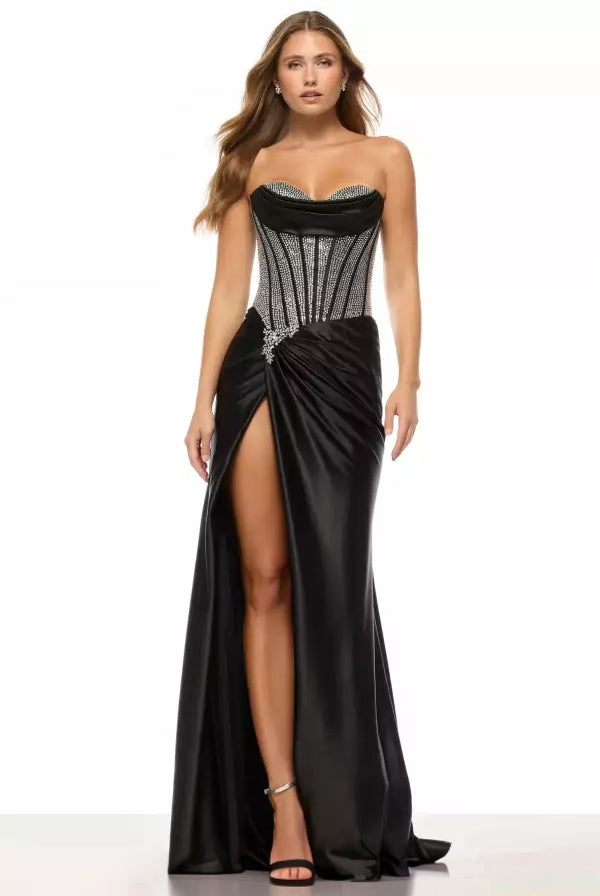 Sleek mermaid strapless sweetheart embellished corset floor-length evening dress