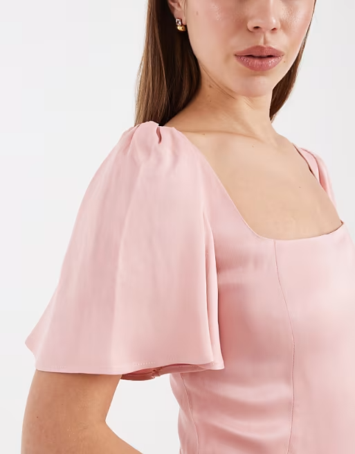 Soft Bridesmaid Dress Square Neck Short Puffed Sleeves Smocked Back Floor-Length