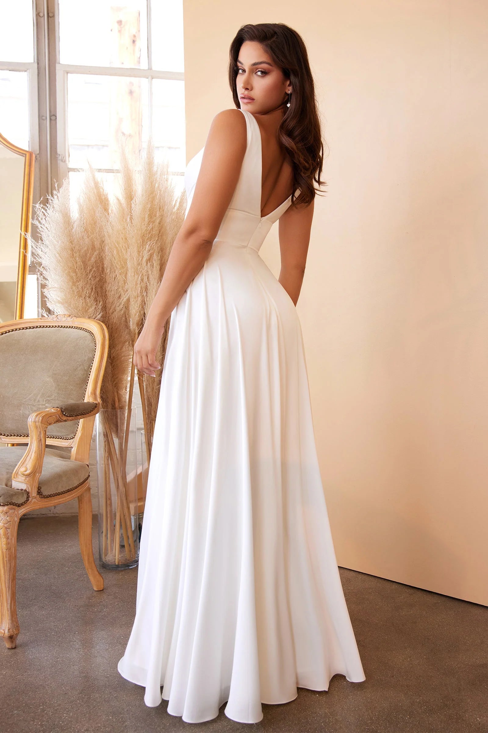 Soft Chiffon A-Line V-Neck Sleeveless High Slit Floor Length Prom Dress