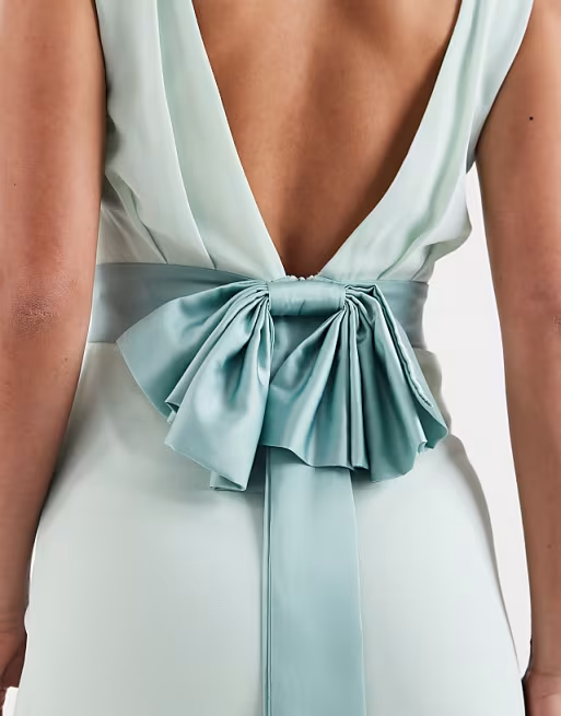 Soft Chiffon Bridesmaid Dress Boat Neck Sleeveless V-Back Bow Waist Floor-Length