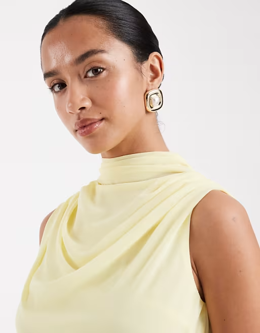 Soft Flowy Bridesmaid Dress Cowl Neck Sleeveless Bow Back Floor-Length