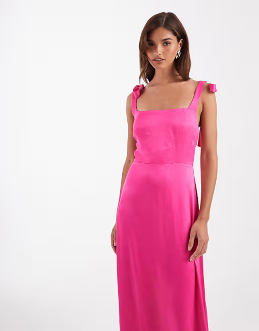 Soft charmeuse square-neck tie-strap floor-length bridesmaid dress