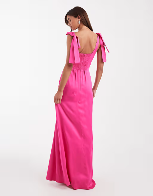 Soft charmeuse square-neck tie-strap floor-length bridesmaid dress