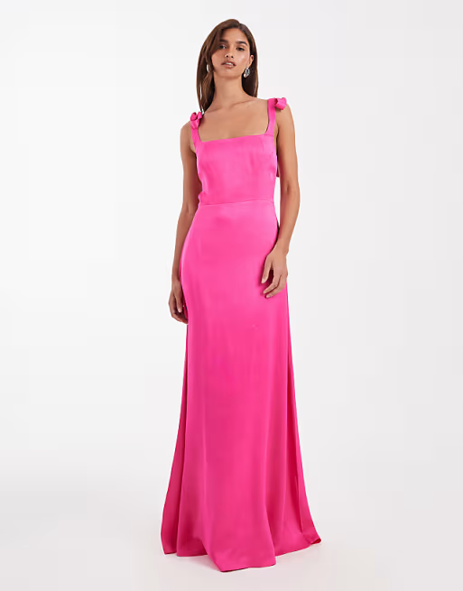 Soft charmeuse square-neck tie-strap floor-length bridesmaid dress