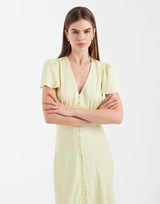 Soft crepe V-neck flutter-sleeve tie-back floor-length bridesmaid dress