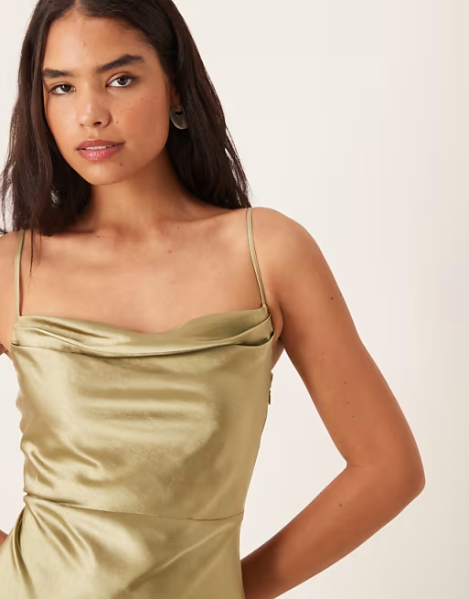 Soft satin cowl-neck thin-strap floor-length bridesmaid dress
