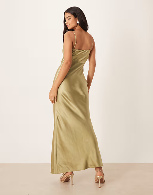Soft satin cowl-neck thin-strap floor-length bridesmaid dress