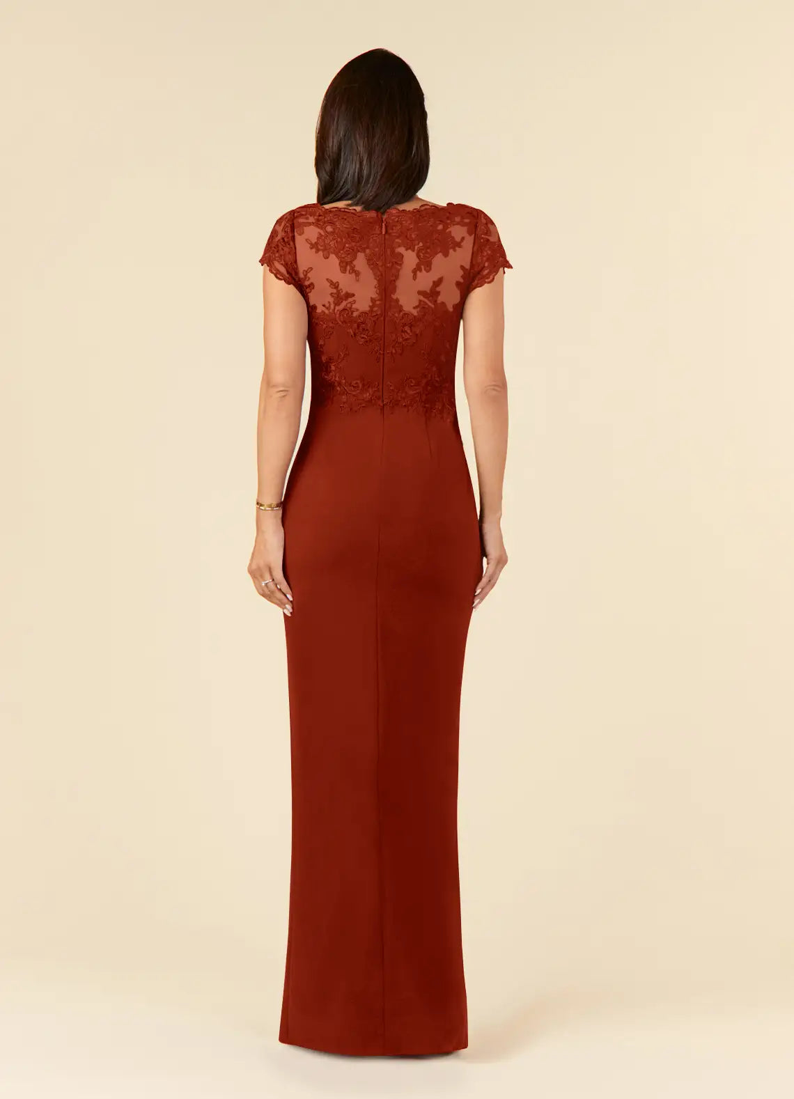 Sophisticated Mermaid V-Neck Cap-Sleeve Floor-Length Lace & Crepe Mother of the Bride Dress
