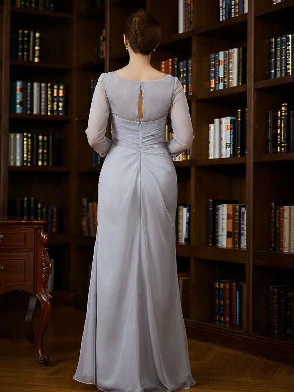 Sophisticated Chiffon Sheath V-Neck 3/4 Sleeve Keyhole Back Floor-Length Mother of the Bride Dresses