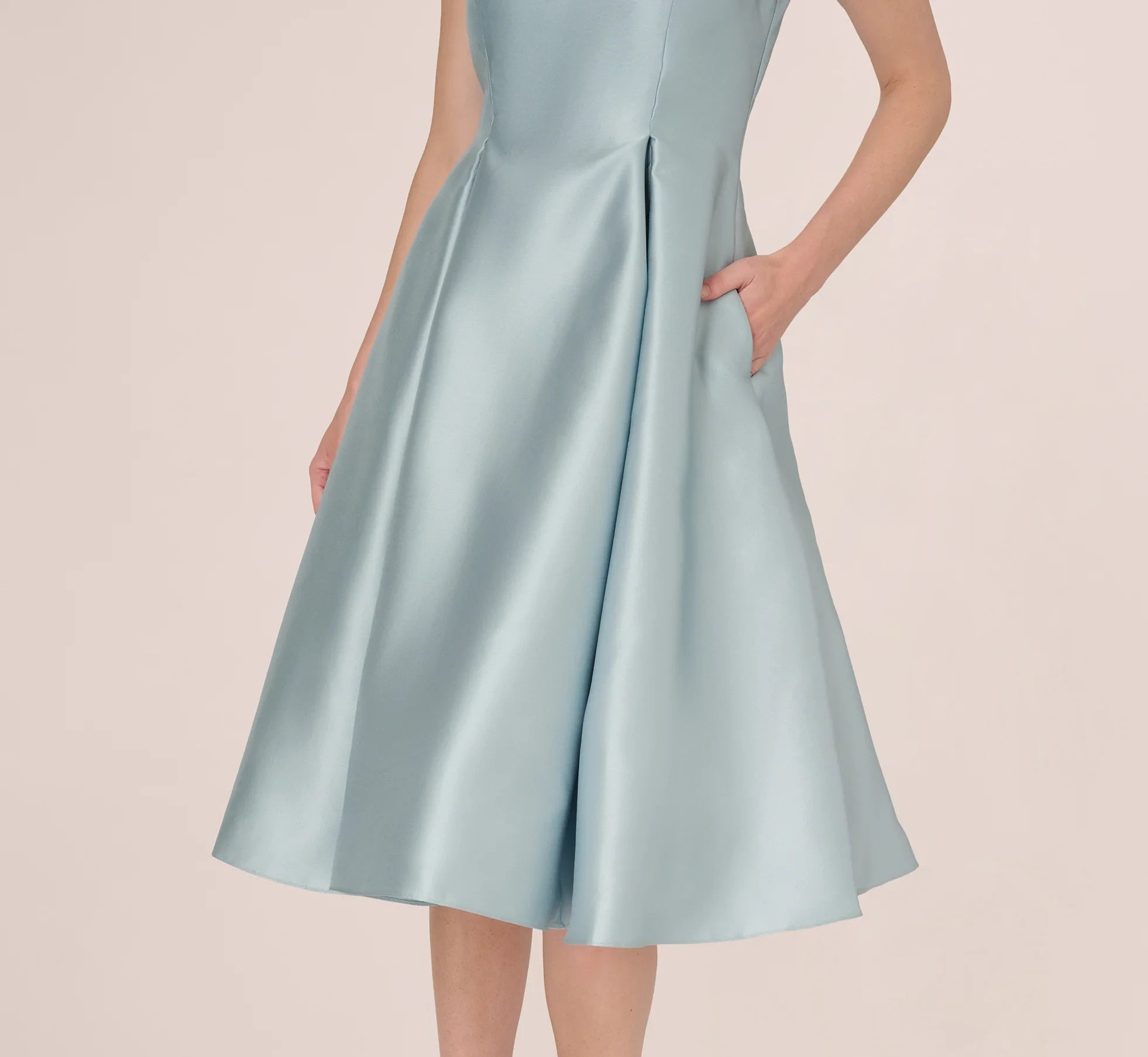 Sophisticated Satin A-Line Embellished High Neck Keyhole Cap Sleeves Zipper Back Midi Mother of the Bride Dresses