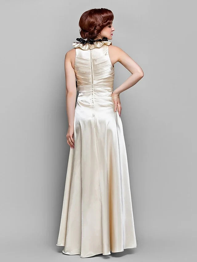 Sophisticated Satin A-Line High Neck Ruffled Sleeveless Two Piece Zipper Back Floor-Length Mother of the Bride Dresses