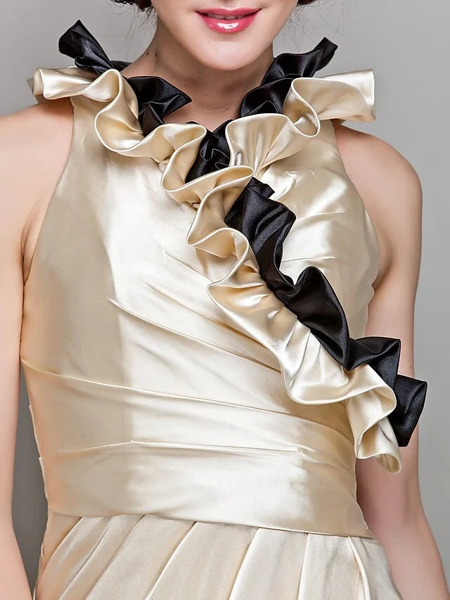Sophisticated Satin A-Line High Neck Ruffled Sleeveless Two Piece Zipper Back Floor-Length Mother of the Bride Dresses