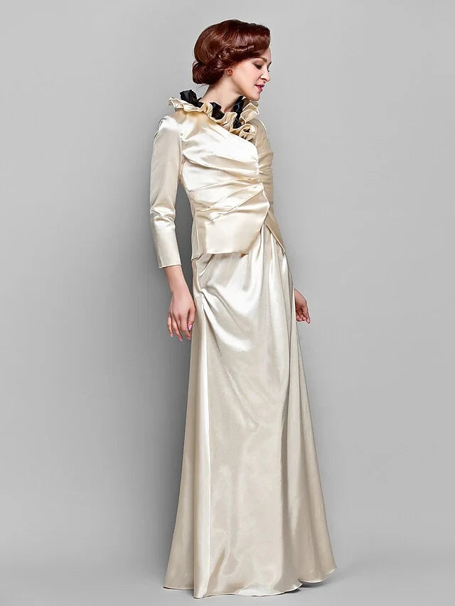 Sophisticated Satin A-Line High Neck Ruffled Sleeveless Two Piece Zipper Back Floor-Length Mother of the Bride Dresses