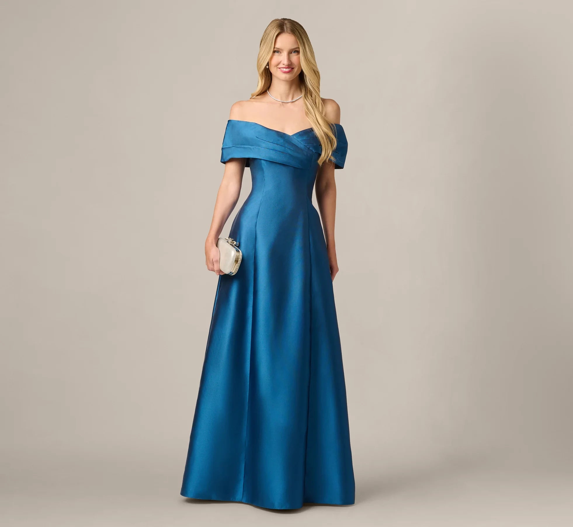 Sophisticated Satin A-Line Off-Shoulder Straight Back Floor-Length Evening Dresses