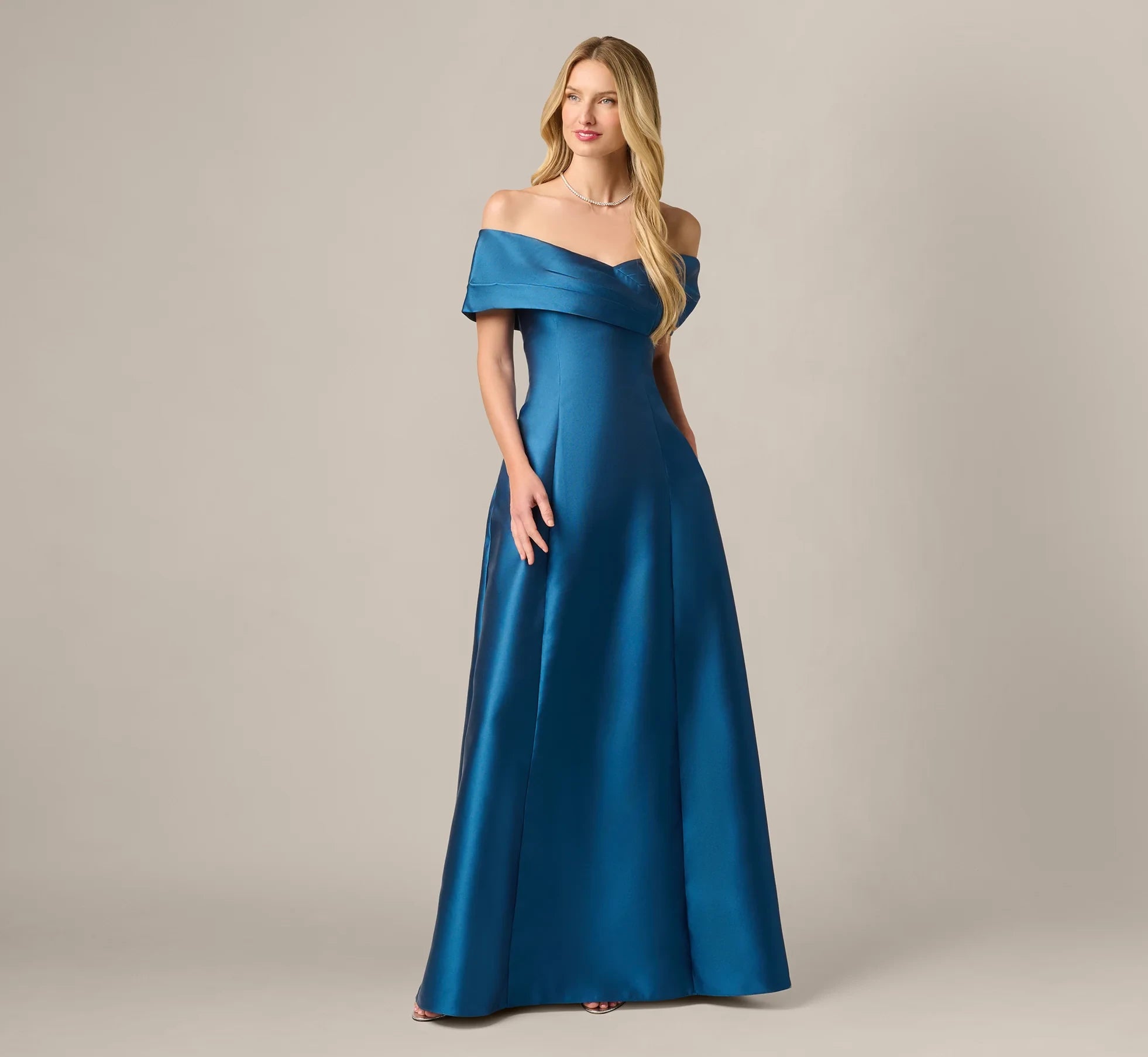 Sophisticated Satin A-Line Off-Shoulder Straight Back Floor-Length Evening Dresses