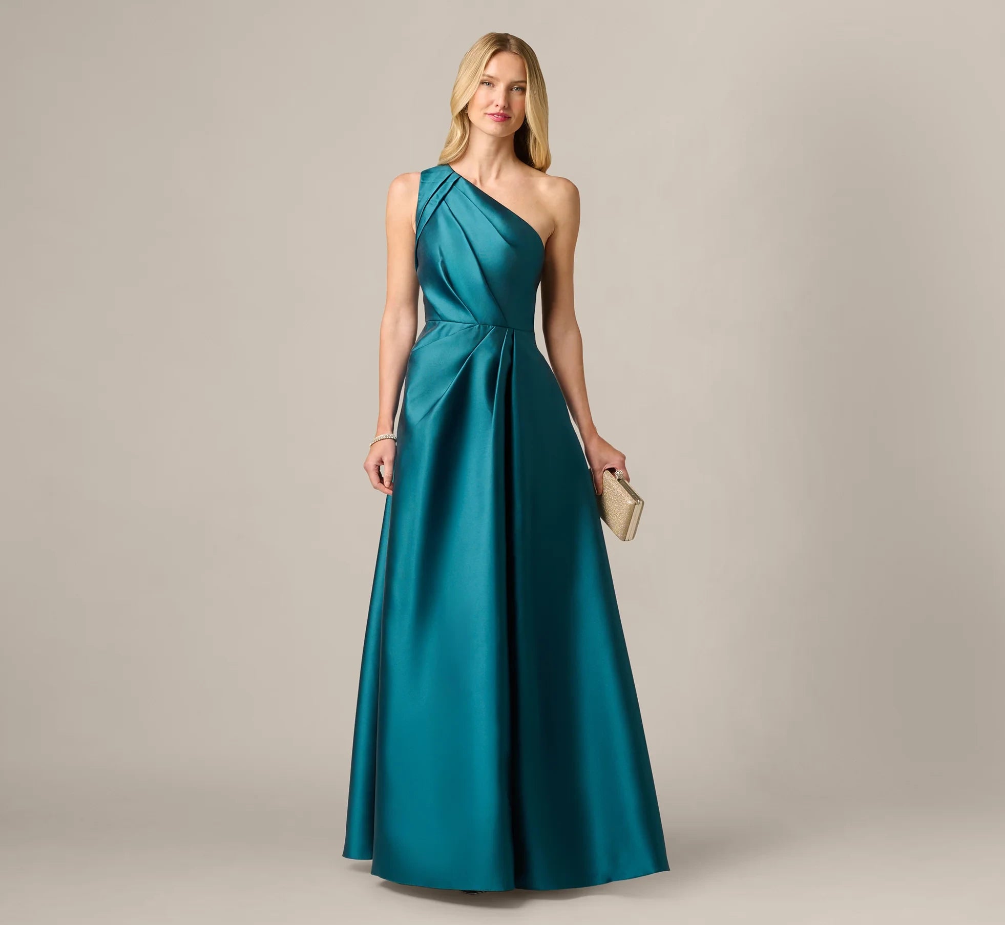 Sophisticated Satin A-Line One-Shoulder Sleeveless Floor-Length High Slit Evening Dresses