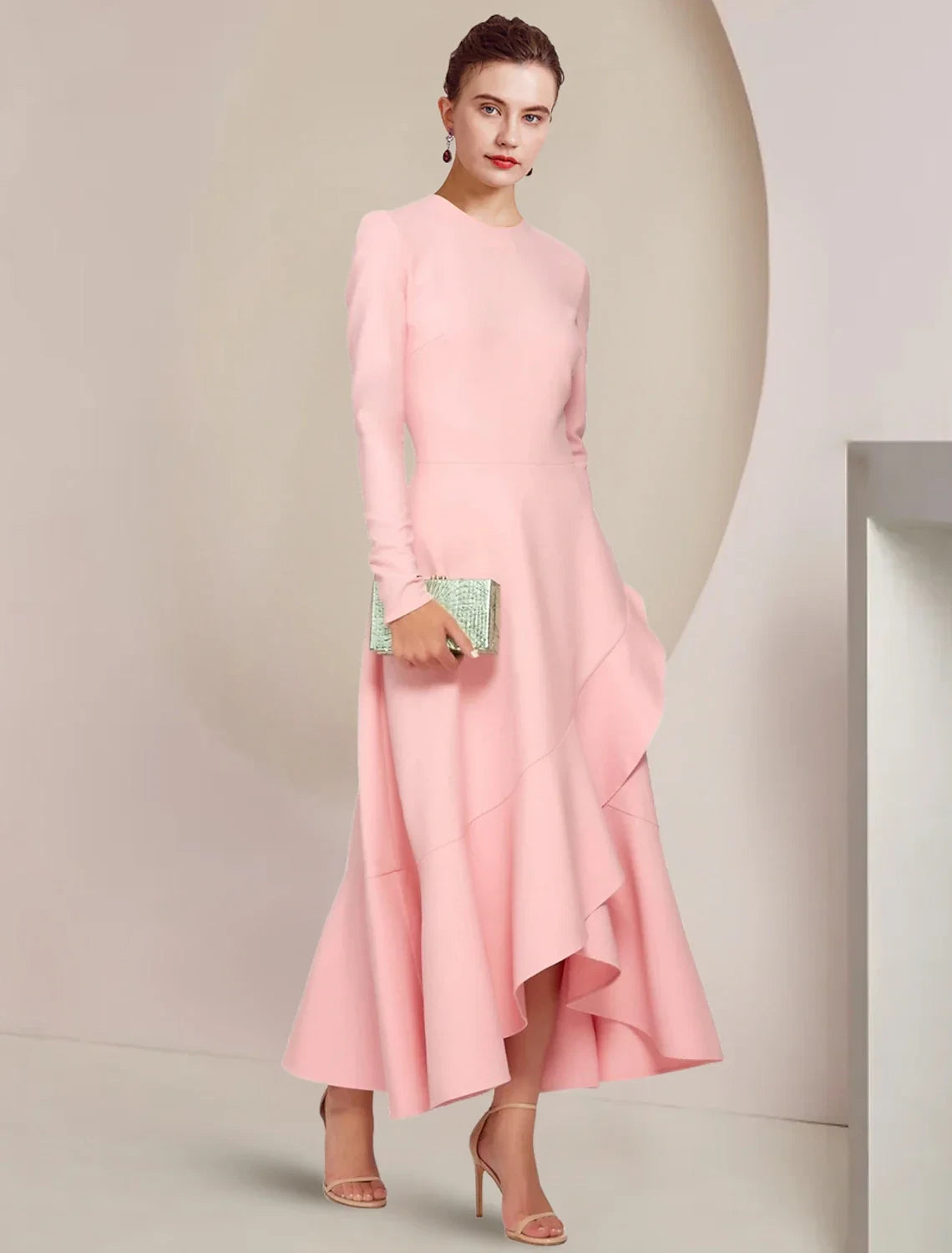 Sophisticated Satin A-Line Round Neck Long Sleeve Zipper Back Midi Mother of the Bride Dresses