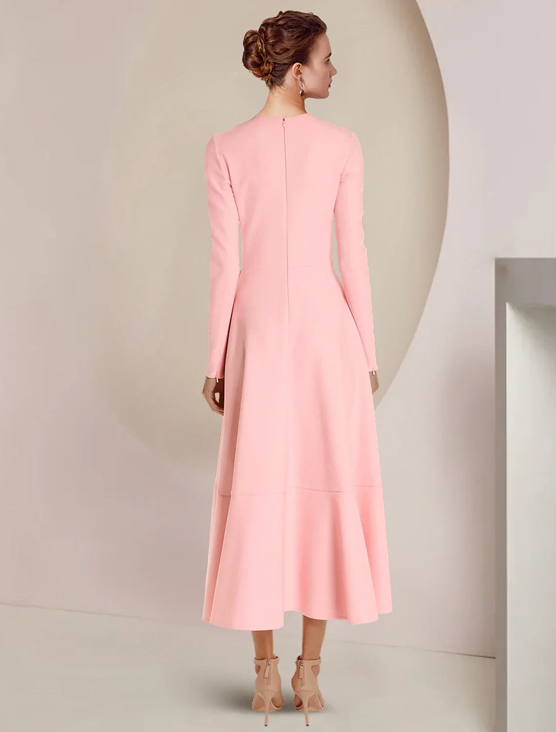 Sophisticated Satin A-Line Round Neck Long Sleeve Zipper Back Midi Mother of the Bride Dresses