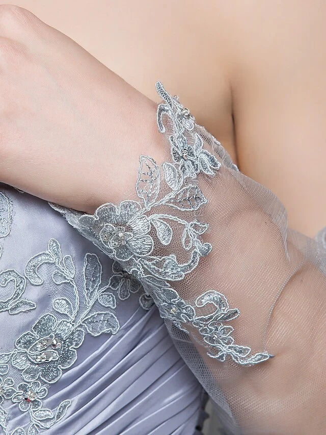Sophisticated Satin Lace Mermaid Sweetheart Illusion Long Sleeves Illusion Back Floor-Length Mother of the Bride Dresses