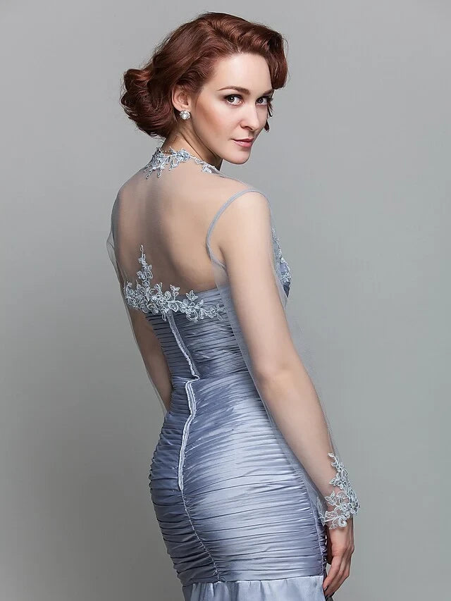 Sophisticated Satin Lace Mermaid Sweetheart Illusion Long Sleeves Illusion Back Floor-Length Mother of the Bride Dresses