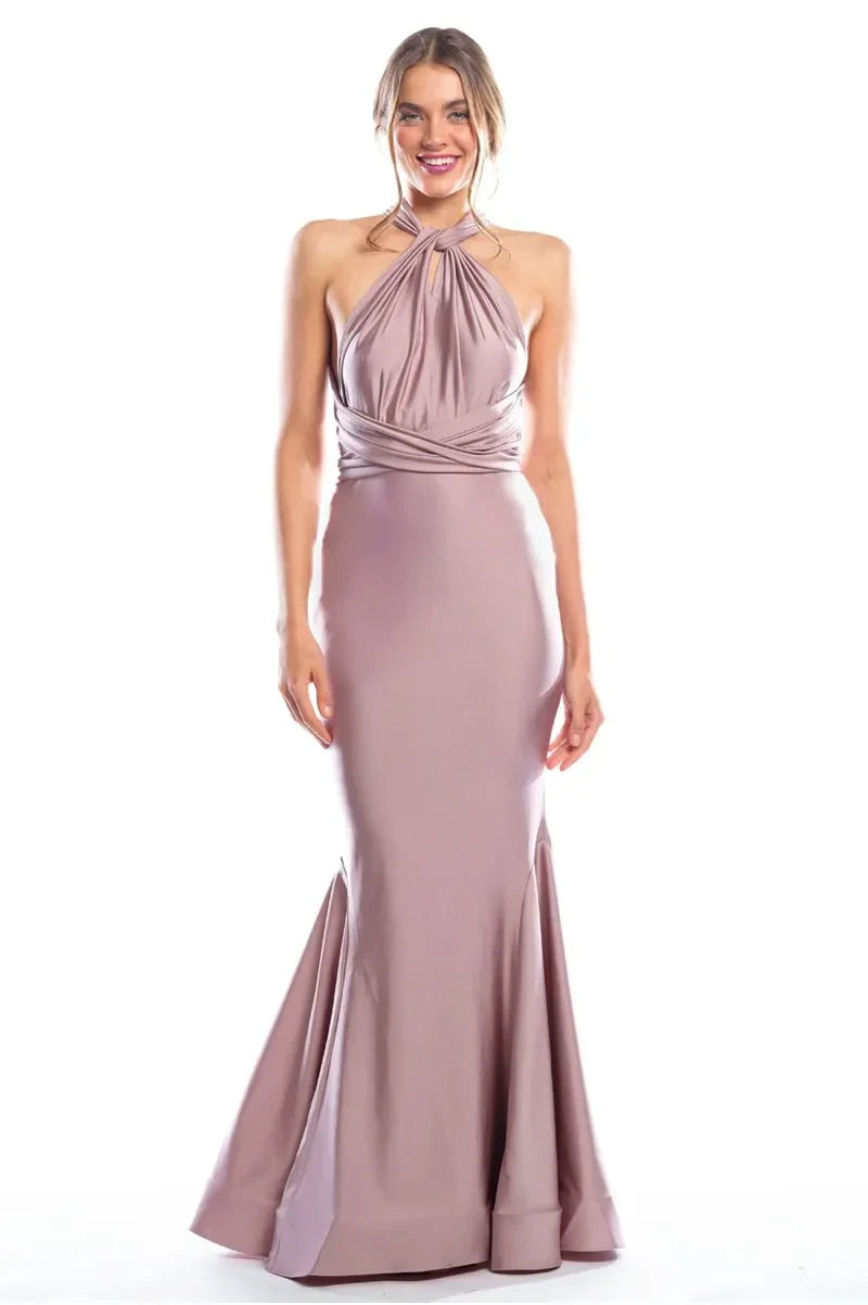 Sophisticated Satin Mermaid Halter Neck Sleeveless Open Back Tie Floor-Length Bridesmaid Dresses