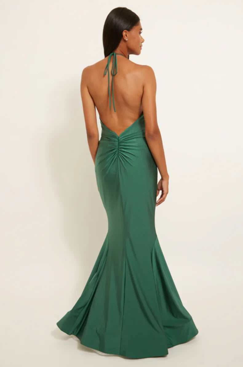 Sophisticated Satin Mermaid Halter Sleeveless Open Back Floor-Length Bridesmaid Dresses