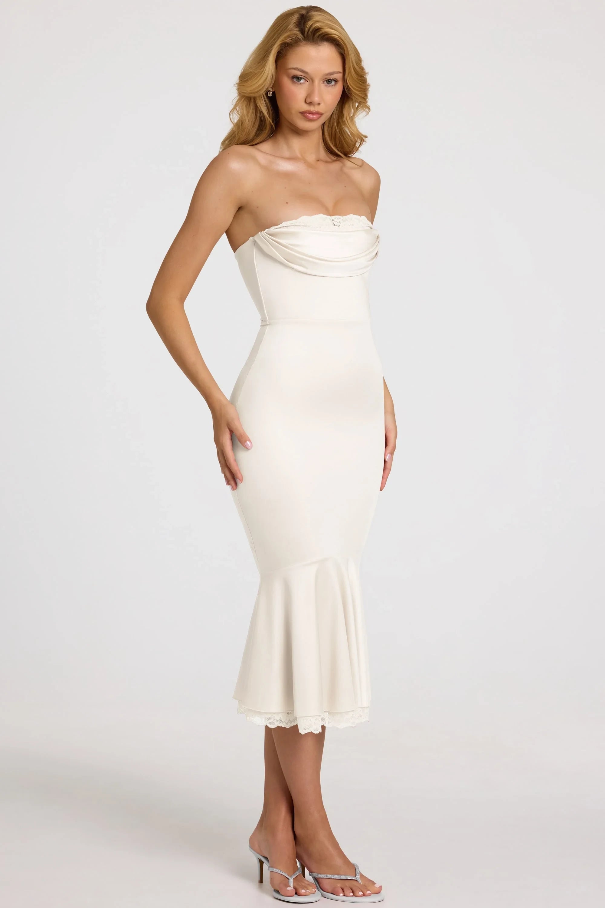 Sophisticated Satin Mermaid Strapless Sweetheart Sleeveless Zipper Back Midi Evening Dresses