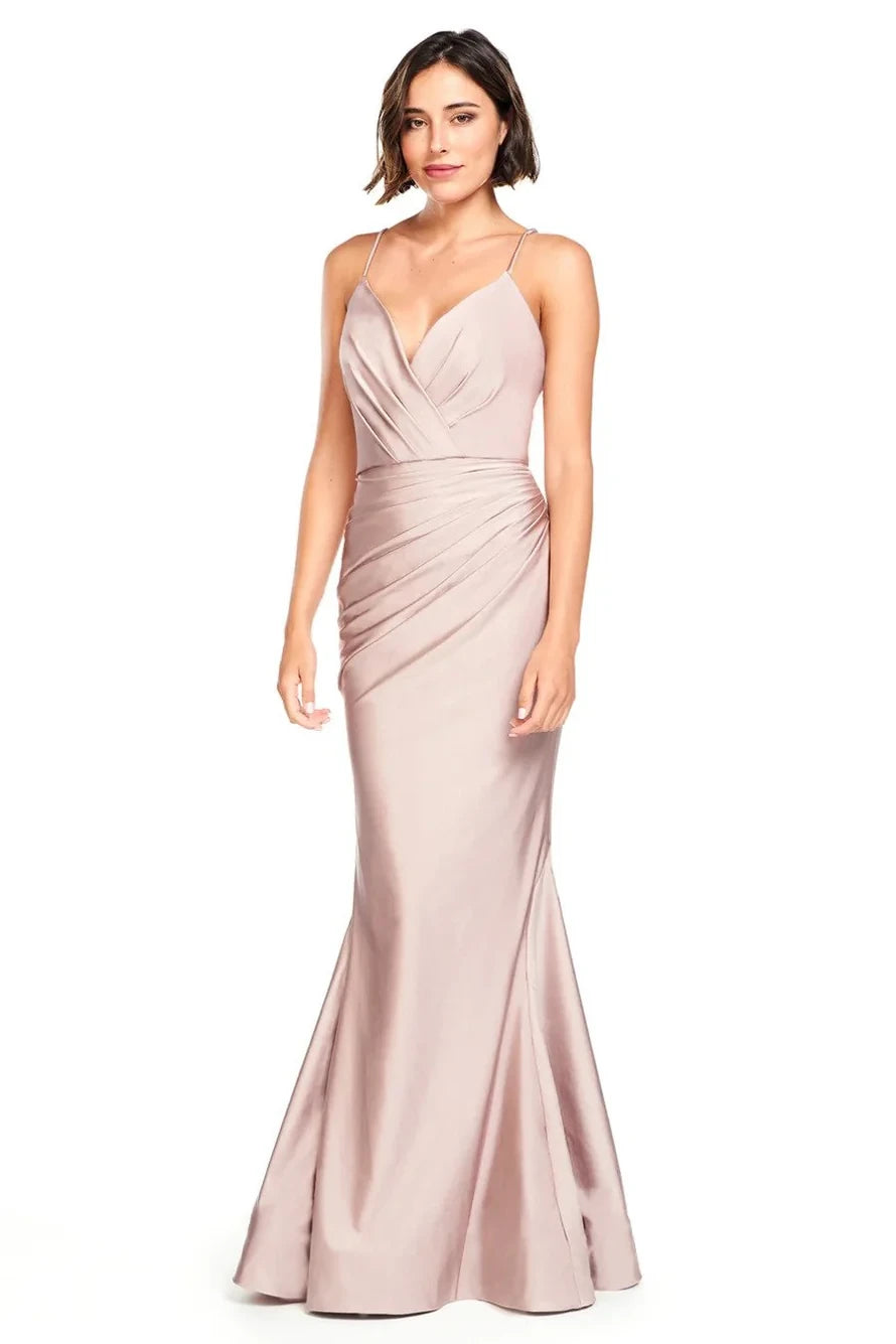 Sophisticated Satin Mermaid V-Neck Sleeveless Criss-Cross Low Back Floor-Length Bridesmaid Dresses