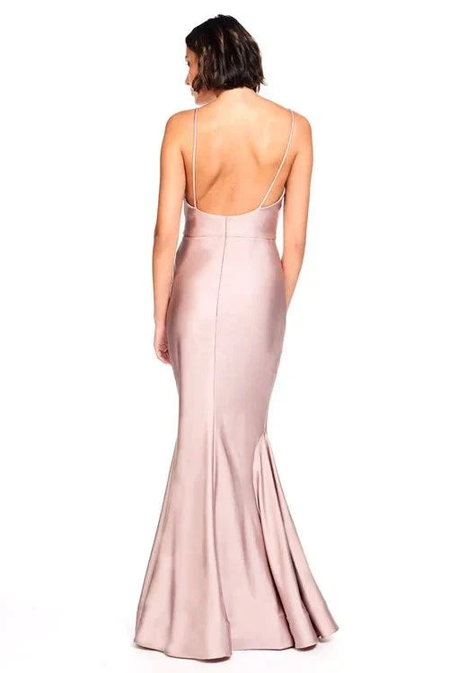 Sophisticated Satin Mermaid V-Neck Sleeveless Criss-Cross Low Back Floor-Length Bridesmaid Dresses
