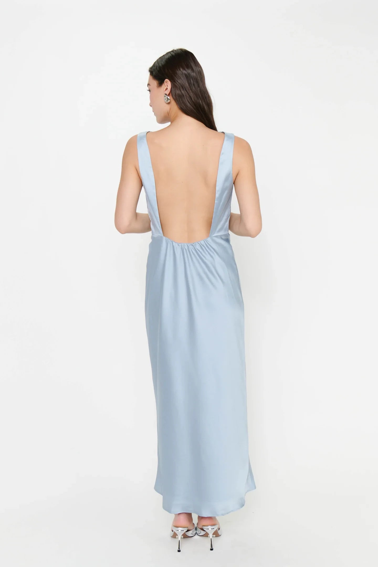 Sophisticated Satin Sheath Boat Neck Sleeveless Low Open Back Floor-Length Bridesmaid Dresses